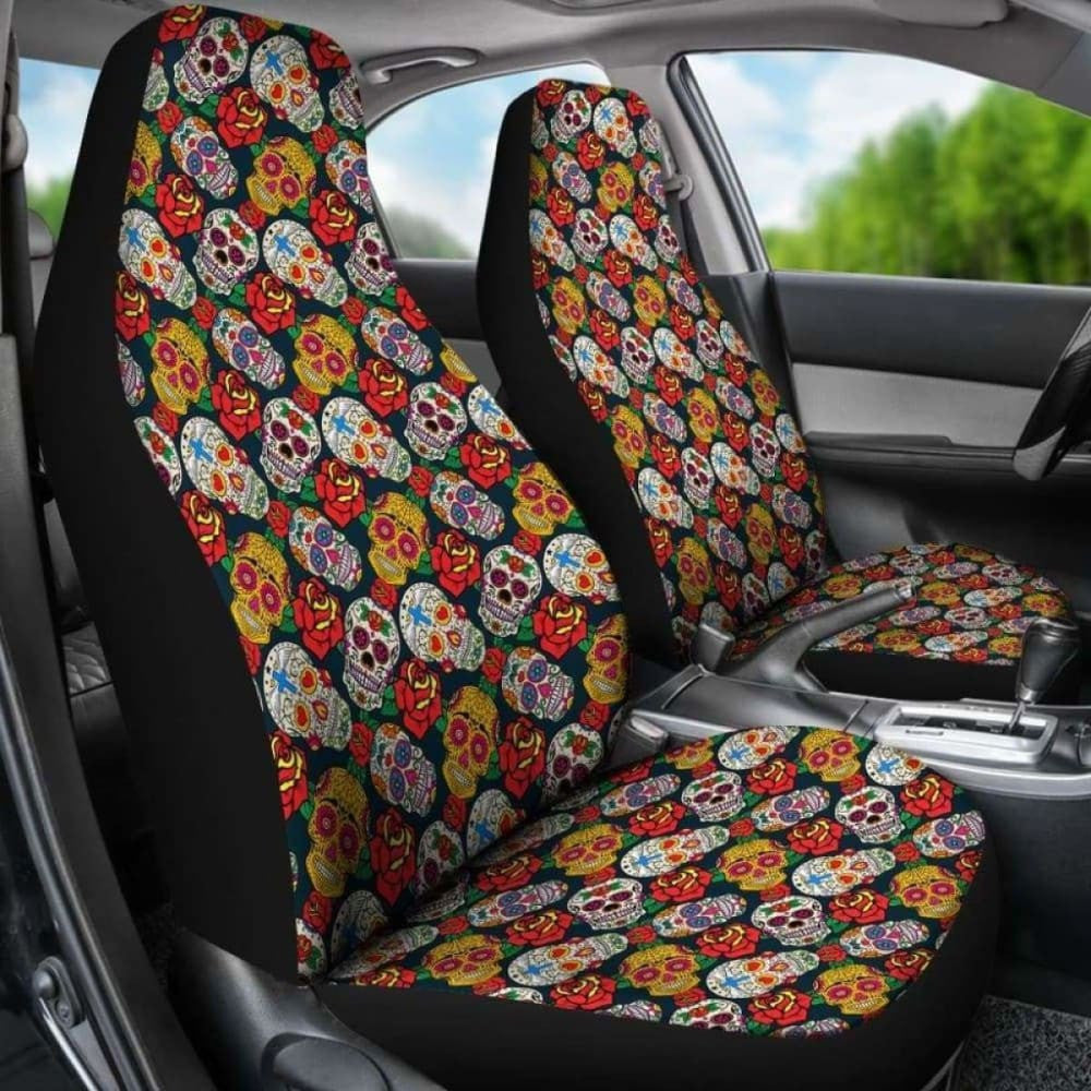 Set Flower Sugar Skull Seat Covers