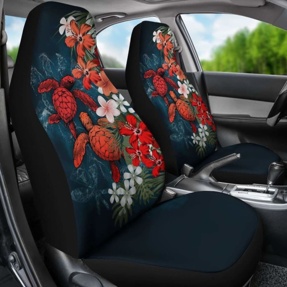 Kanaka Maoli (Hawaiian) Car Seat Covers - Sea Turtle Tropical Hibiscus And Plumeria Red Amazing