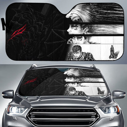 Berserk Anime Car Sunshade - Armor Guts Face Fighting Moments Black White Sun Shade
