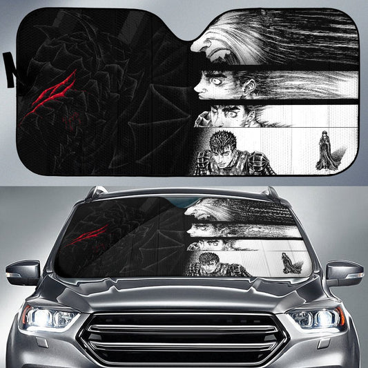 Berserk Anime Car Sunshade - Armor Guts Face Fighting Moments Black White Sun Shade