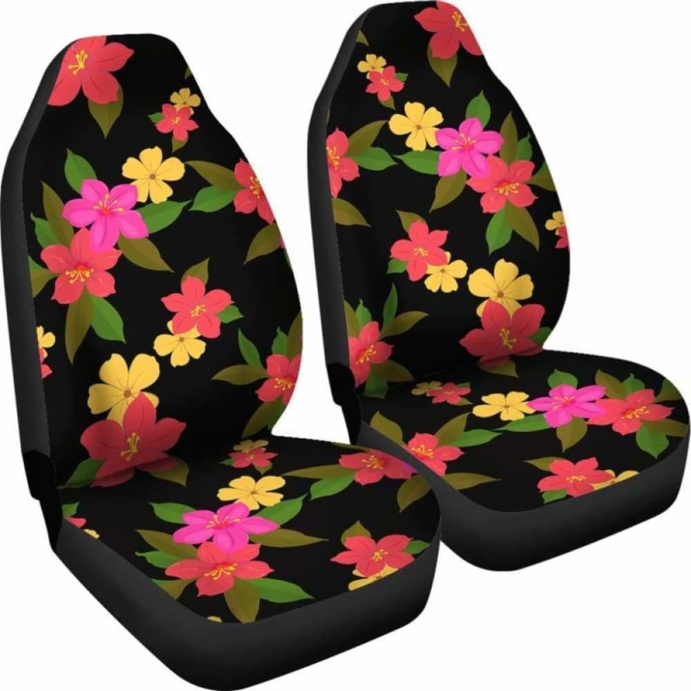 Black With Bright Tropical Flowers Car Seat Covers