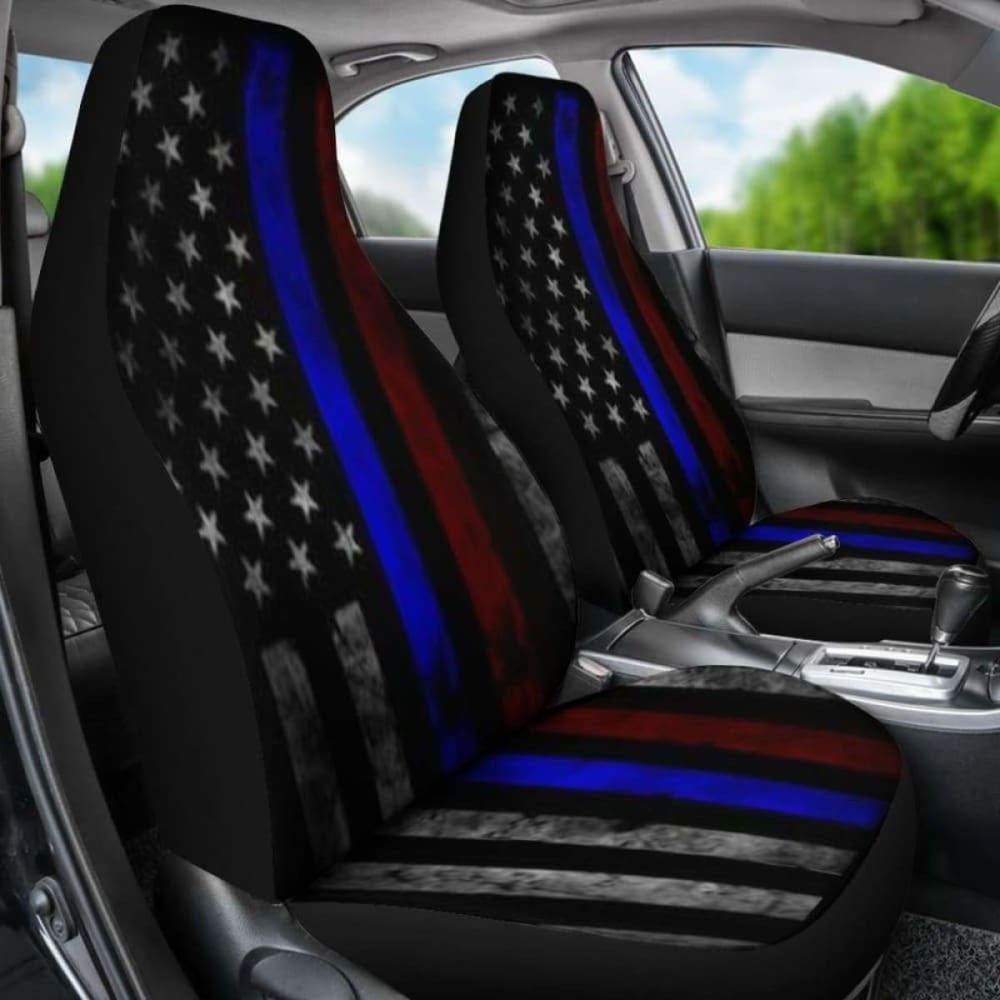 Tattered Thin Blue And Red Line Flag Car Seat Covers