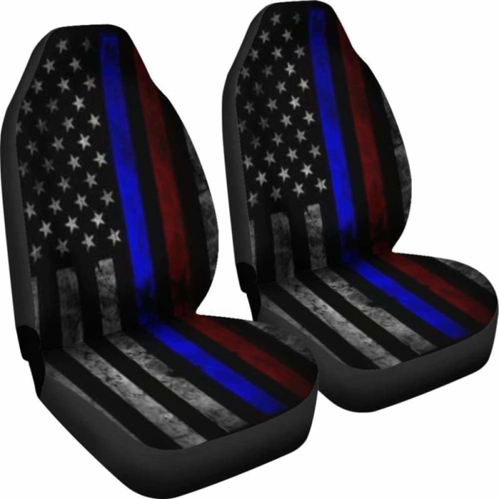 Tattered Thin Blue And Red Line Flag Car Seat Covers
