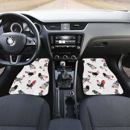 Cool Rooster Chicken Cock Floral Ornament Background Front And Back Car Mats