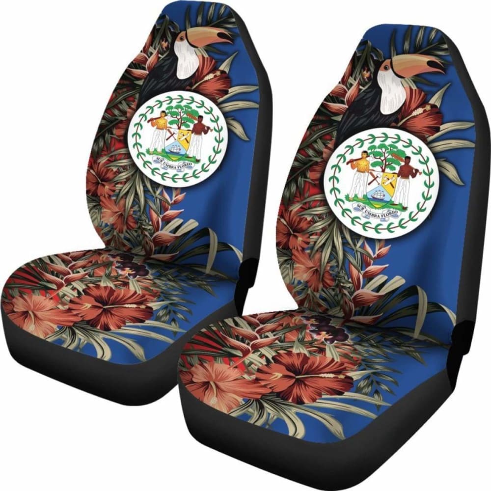Belize Car Seat Covers - Belize National Flag With Toucan And Black Orchid -