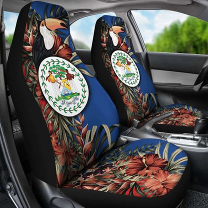 Belize Car Seat Covers - Belize National Flag With Toucan And Black Orchid -