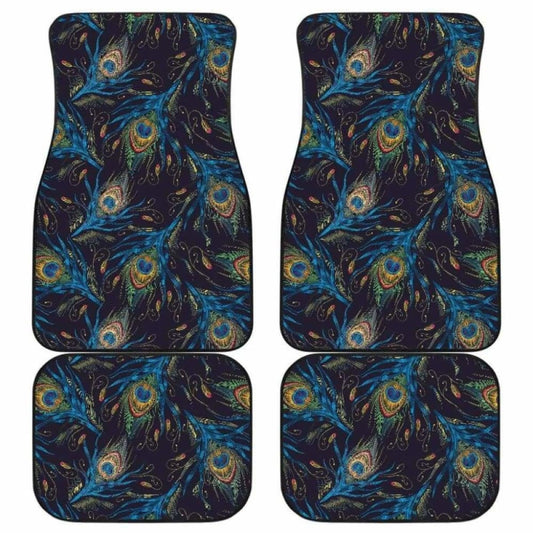 Beautiful Peacock Feather Pattern Front And Back Car Mats