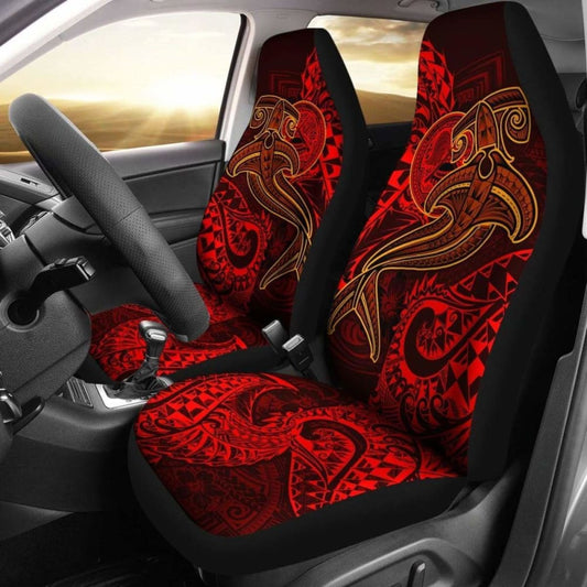 American Samoa Car Seat Covers - Red Shark Polynesian Tattoo -