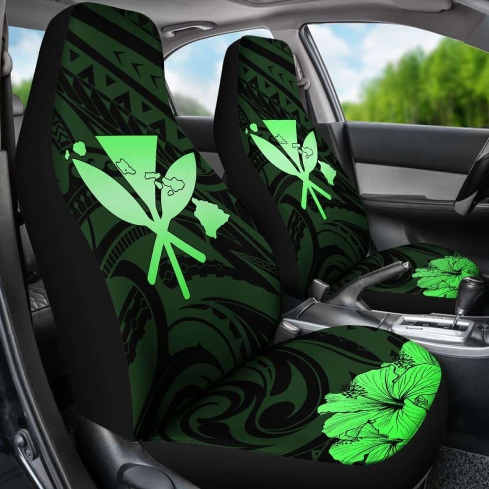 Hawaiian Kanaka Car Seat Covers Hibiscus Polynesian Love Green