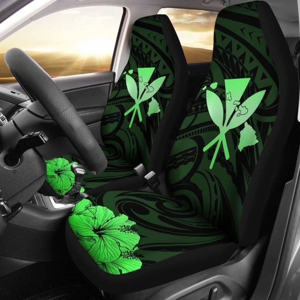 Hawaiian Kanaka Car Seat Covers Hibiscus Polynesian Love Green