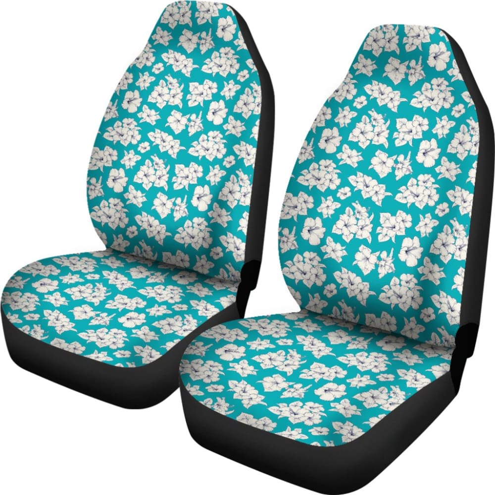White Hibiscus Pattern Blue Background Best Gift Car Lovers Car Seat Covers