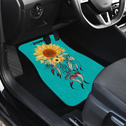 Beautiful Sunflowers Dream Catcher Turquoise Printed Car Floor Mats