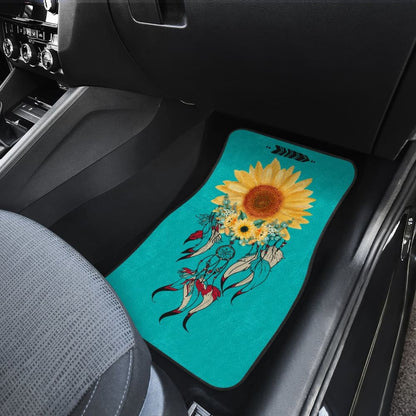 Beautiful Sunflowers Dream Catcher Turquoise Printed Car Floor Mats