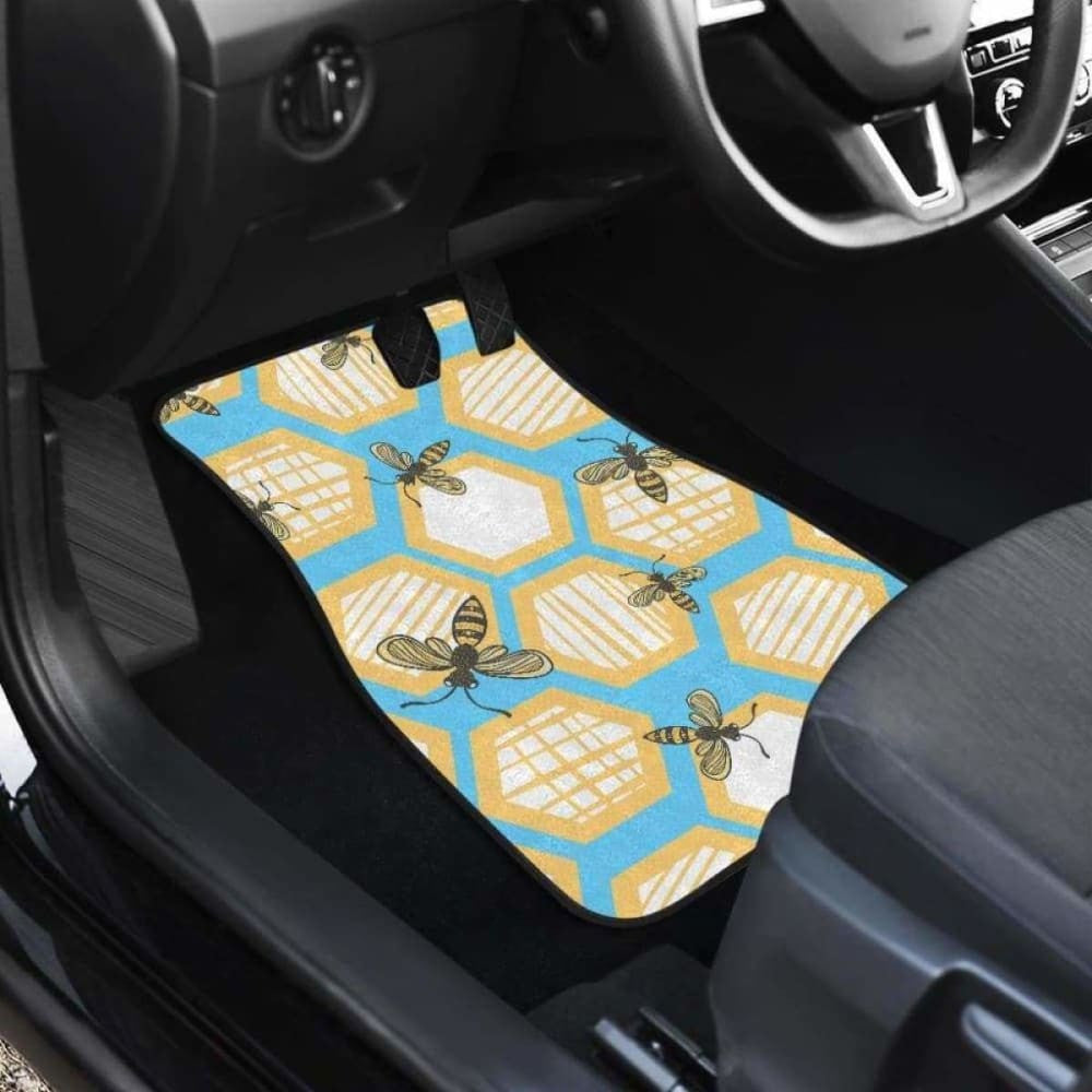Bee Honeycomb Pattern Front And Back Car Mats