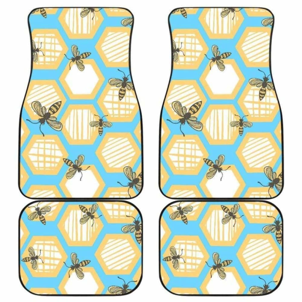 Bee Honeycomb Pattern Front And Back Car Mats