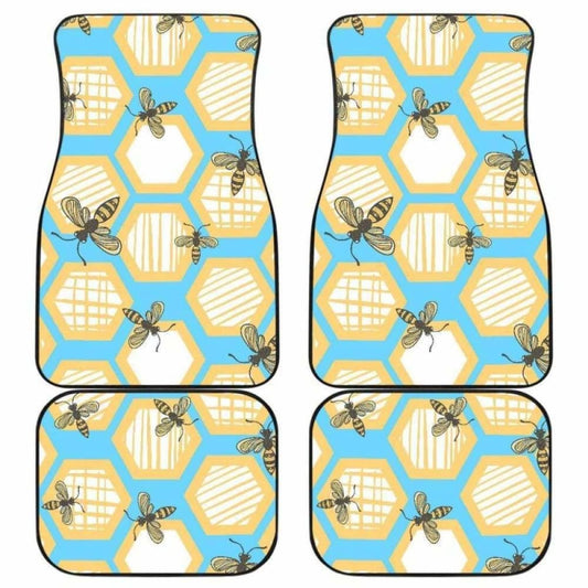 Bee Honeycomb Pattern Front And Back Car Mats