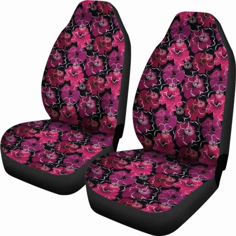 Black Pink Purple Floral Pattern Car Seat Covers Tropical Flowers