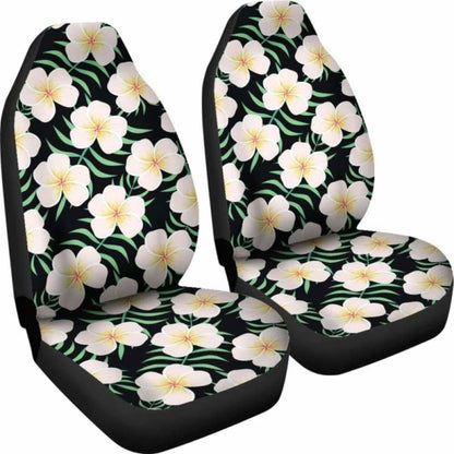 Black With Large Plumeria Frangipani Flower Pattern Hawaiian Island Floral Car Seat Covers