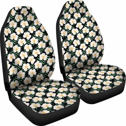 Black With Plumeria Frangipani Flower Pattern Hawaiian Island Floral Car Seat Covers