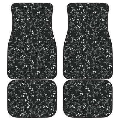 Black With White Leaves Pattern Car Floor Mats