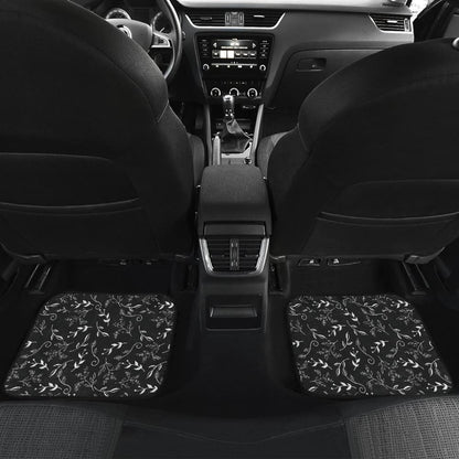 Black With White Leaves Pattern Car Floor Mats