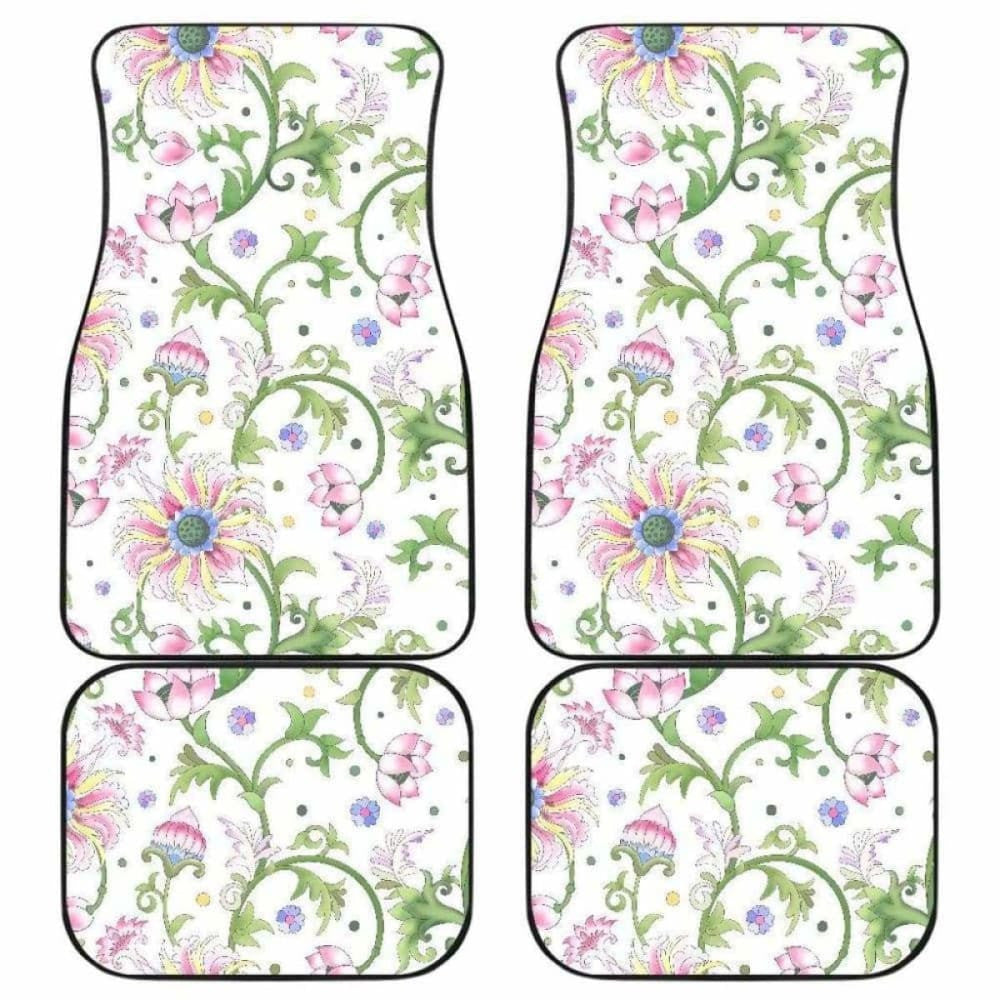 Beautiful Pink Lotus Waterlily Leaves Pattern Front And Back Car Mats