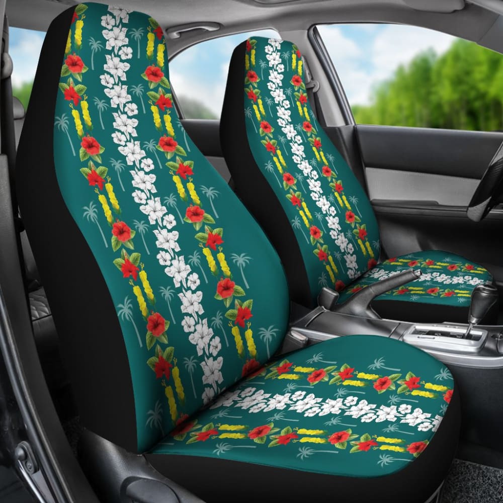 Hawaiian Print With White Hibiscus Flowers Pattern Car Seat Covers