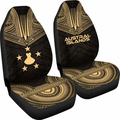 Austral Islands Car Seat Cover - Austral Islands Flag Polynesian Chief Tattoo Gold Version -