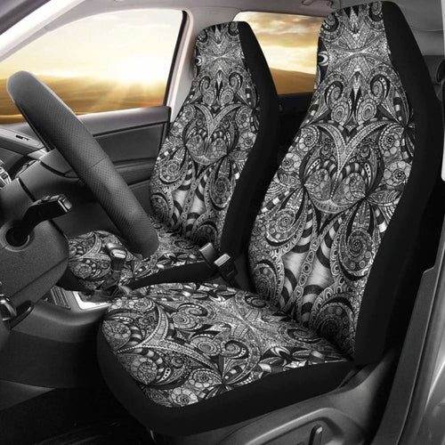Black Floral Pattern Boho Car Seat Covers