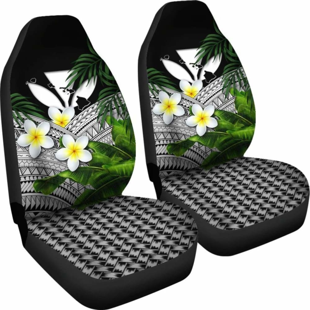Kanaka Maoli (Hawaiian) Car Seat Covers, Polynesian Plumeria Banana Leaves Gray