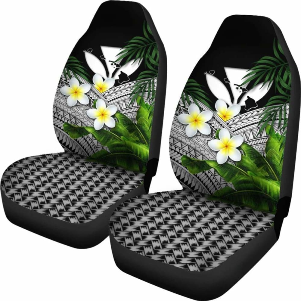 Kanaka Maoli (Hawaiian) Car Seat Covers, Polynesian Plumeria Banana Leaves Gray