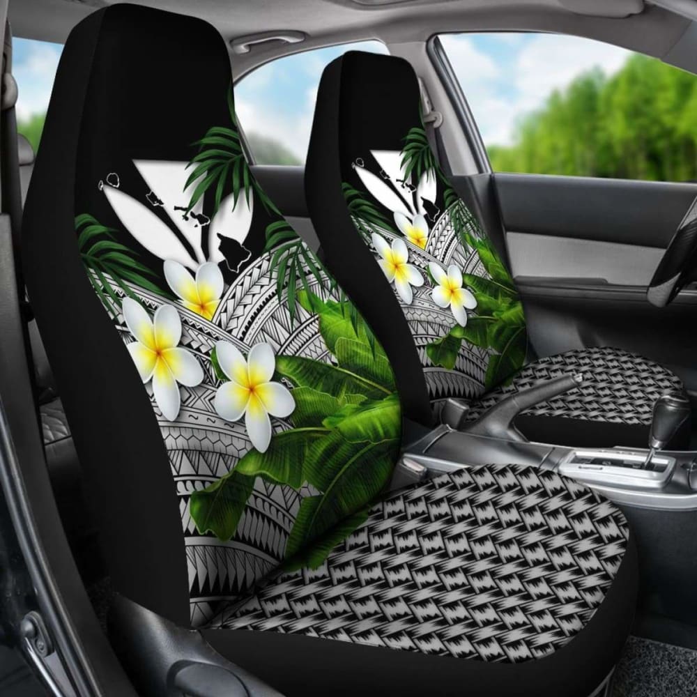 Kanaka Maoli (Hawaiian) Car Seat Covers, Polynesian Plumeria Banana Leaves Gray
