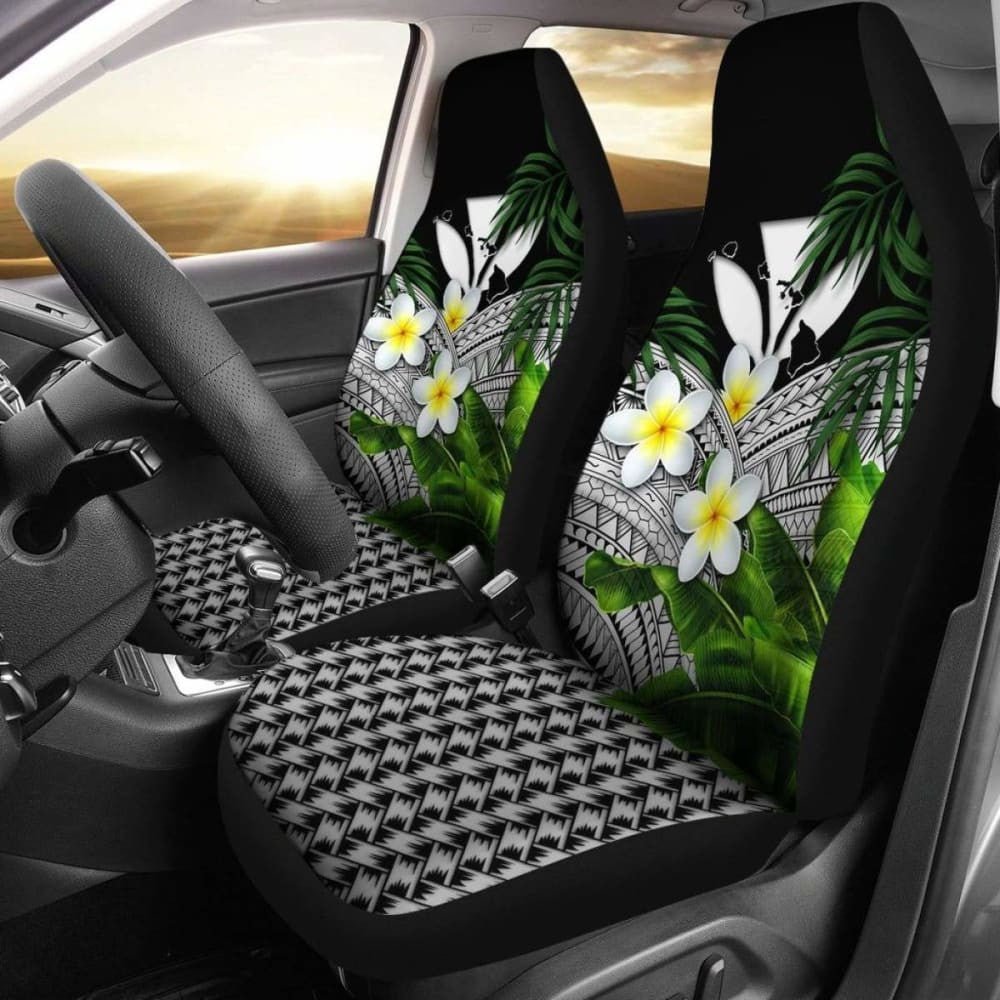 Kanaka Maoli (Hawaiian) Car Seat Covers, Polynesian Plumeria Banana Leaves Gray