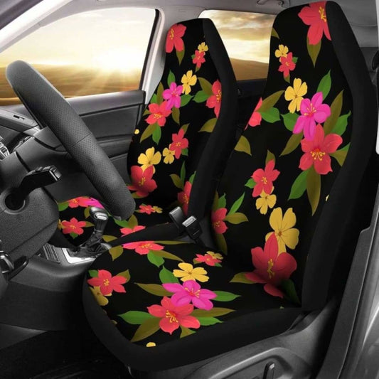 Black With Bright Tropical Flowers Car Seat Covers