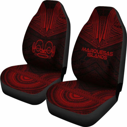 Marquesas Islands Car Seat Cover - Marquesas Islands Tiki Face Polynesian Chief Tattoo Deep Red Version -