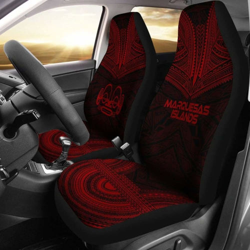 Marquesas Islands Car Seat Cover - Marquesas Islands Tiki Face Polynesian Chief Tattoo Deep Red Version -