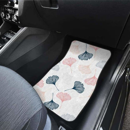 Black Gray Cream Coral Ginkgo Leaves Pattern Front And Back Car Mats