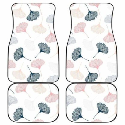 Black Gray Cream Coral Ginkgo Leaves Pattern Front And Back Car Mats