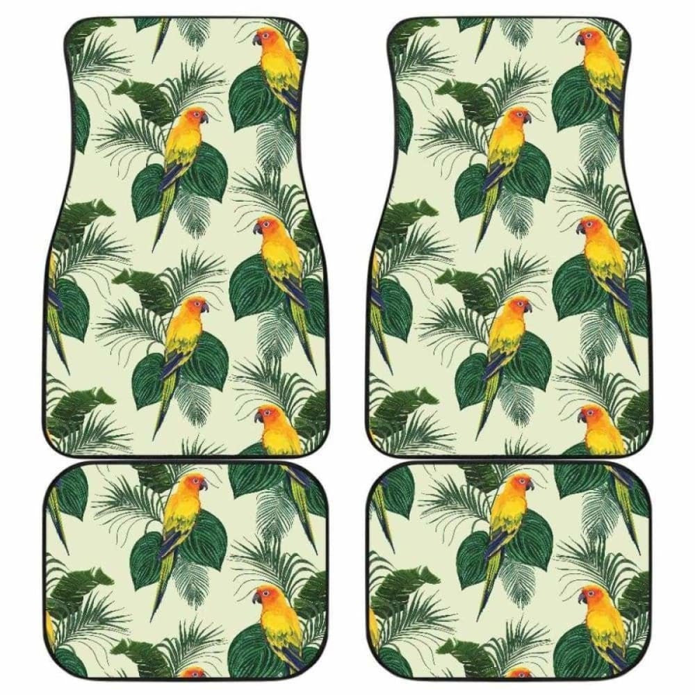 Beautiful Parrot Palm Leaves Pattern Front And Back Car Mats