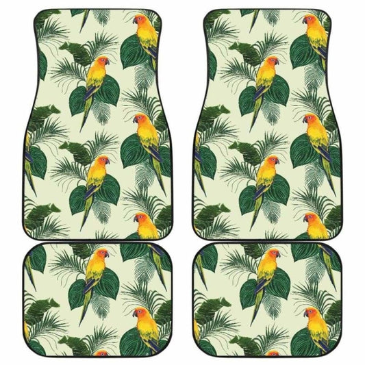 Beautiful Parrot Palm Leaves Pattern Front And Back Car Mats