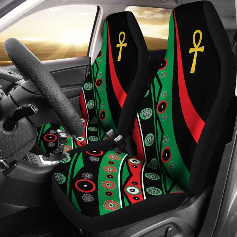 Pan African Car Seat Covers - Ankh Wirh Pan-Africanism Flag  -