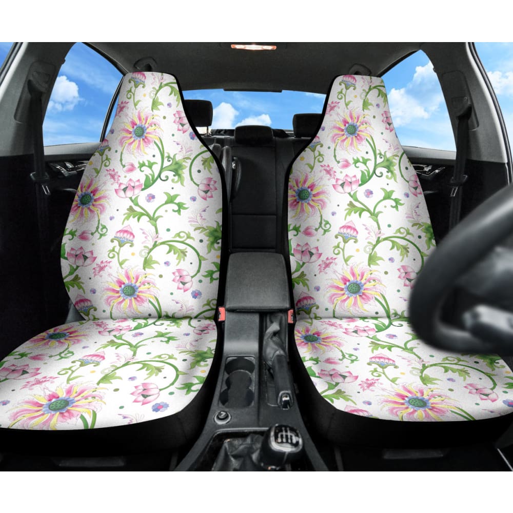 Beautiful Pink Lotus Waterlily Leaves Pattern Car Seat Covers