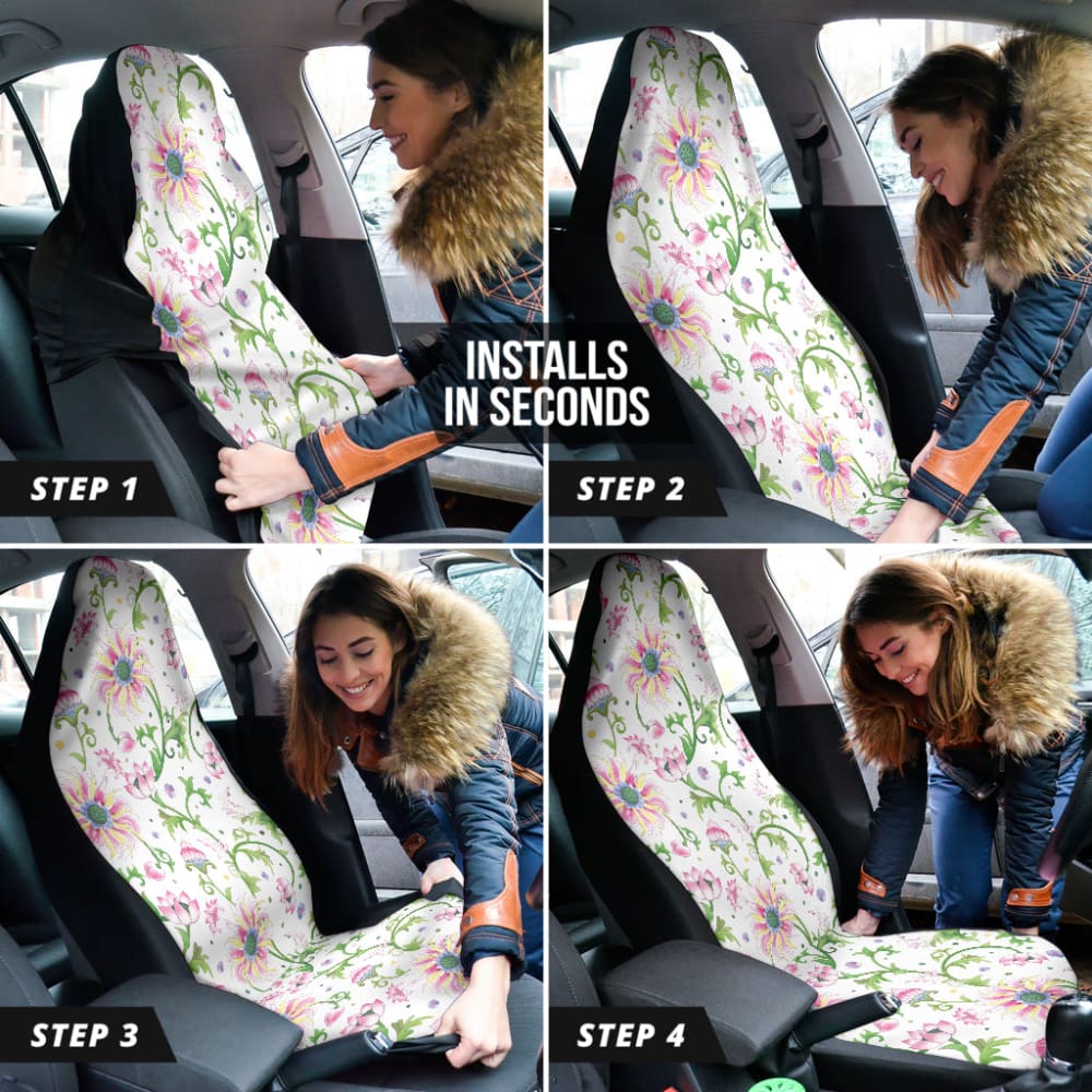 Beautiful Pink Lotus Waterlily Leaves Pattern Car Seat Covers