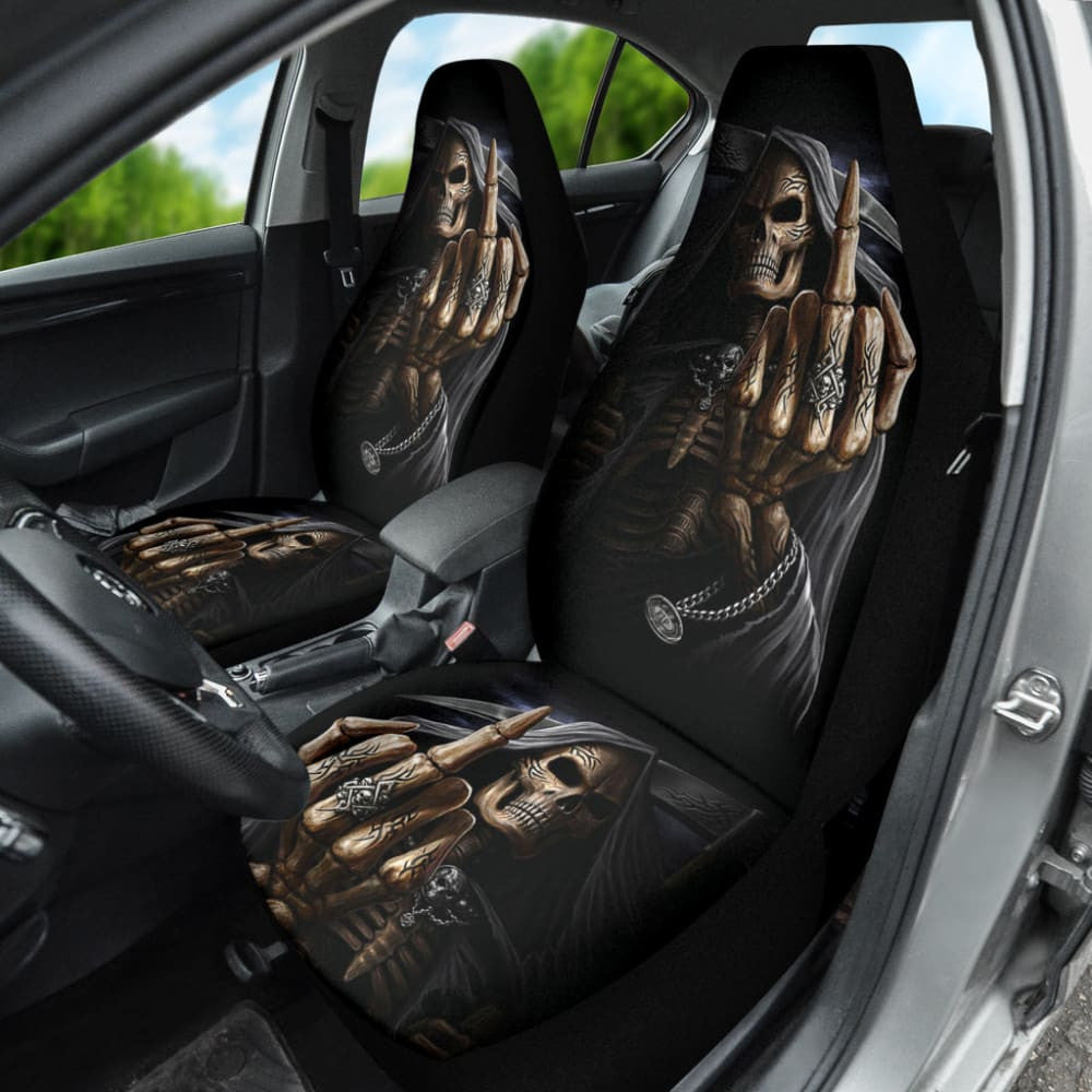 Black Themed Gothic Skull Grim Reaper Car Seat Covers