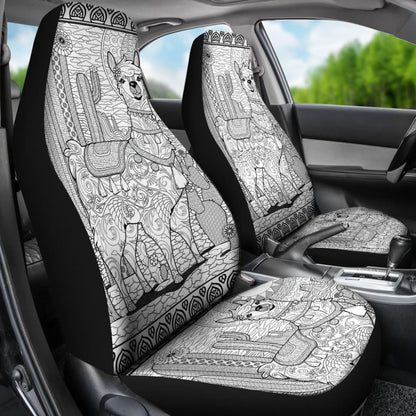 Black And White Llama And Cactus Under Sunshine Car Seat Covers