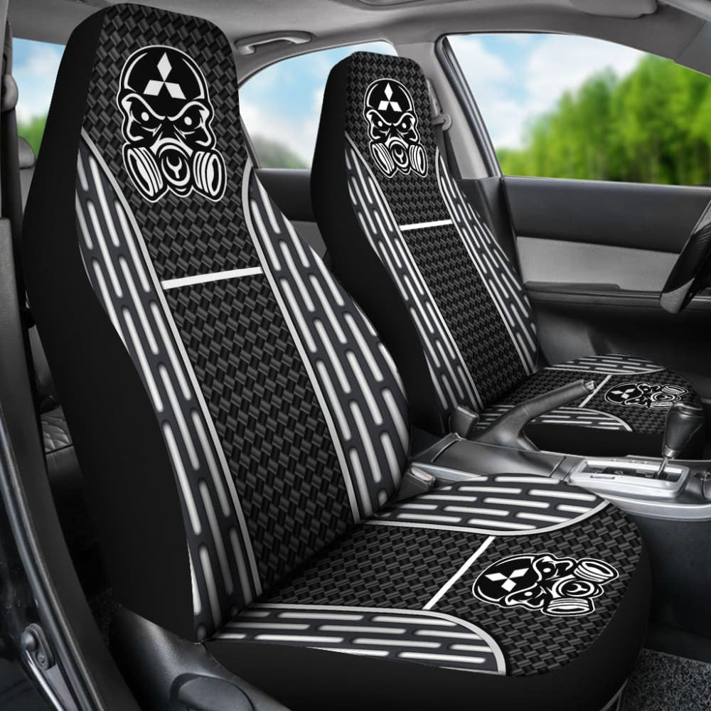 Black White Poison Gas Skull Mitsubishi Car Seat Covers