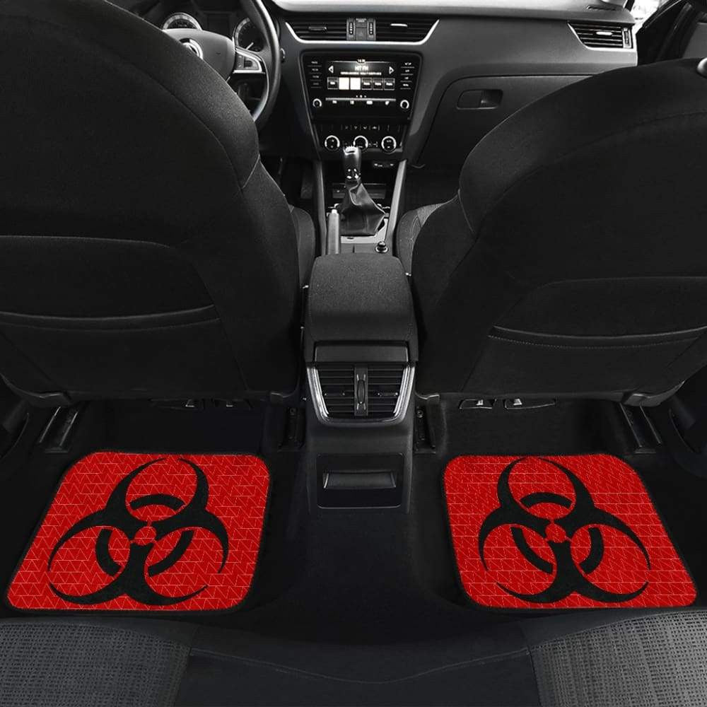 Black Biohazard Sign Red Background Car Floor Mats
