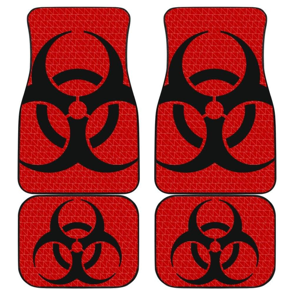 Black Biohazard Sign Red Background Car Floor Mats
