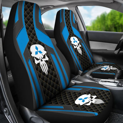 Black Blue Punisher Skull Mitsubishi Car Seat Covers