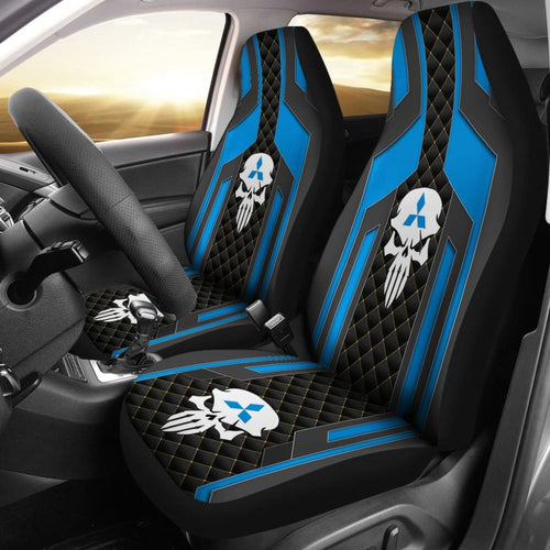 Black Blue Punisher Skull Mitsubishi Car Seat Covers